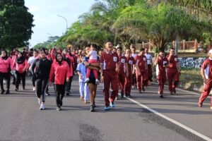 Kegiatan Jalan Santai dan Senam Meriahkan HUT Bhayangkara Ke – 78 Polres Banyuasin