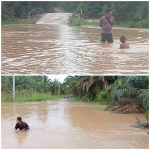 SUNGAI BUNGUR MELUAP BANJIRI AKSES JALAN WARGA DESA BATU URIP LUMPUH TOTAL
