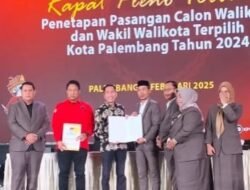 RD-PS Resmi Ditetapkan Sebagai Paslon Walikota dan Wawako Terpilih 2025-2030, Dalam Rapat Pleno Terbuka KPU Kota Palembang