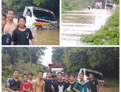 Hujan Mengguyur Kabupaten PALI Membuat Jalan Penghubung Kecamatan Talang Ubi dan Penukal Banjir