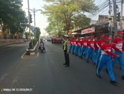 Polres Lampung Utara Amankan Lomba Gerak Jalan Pelajar di Stadion Sukung Kotabumi