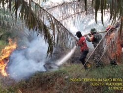 Polsek Rambutan Bersama Brimob dan BPBD Padamkan Karhutla di Desa Menten