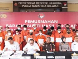 Polda Sumsel Musnahkan Barang Bukti Narkoba Hasil 20 Kasus, 29 Tersangka Diamankan