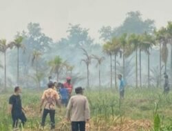 Polsek Banyuasin I Bersama Masyarakat Padamkan Karhutla di Kelurahan Mariana 